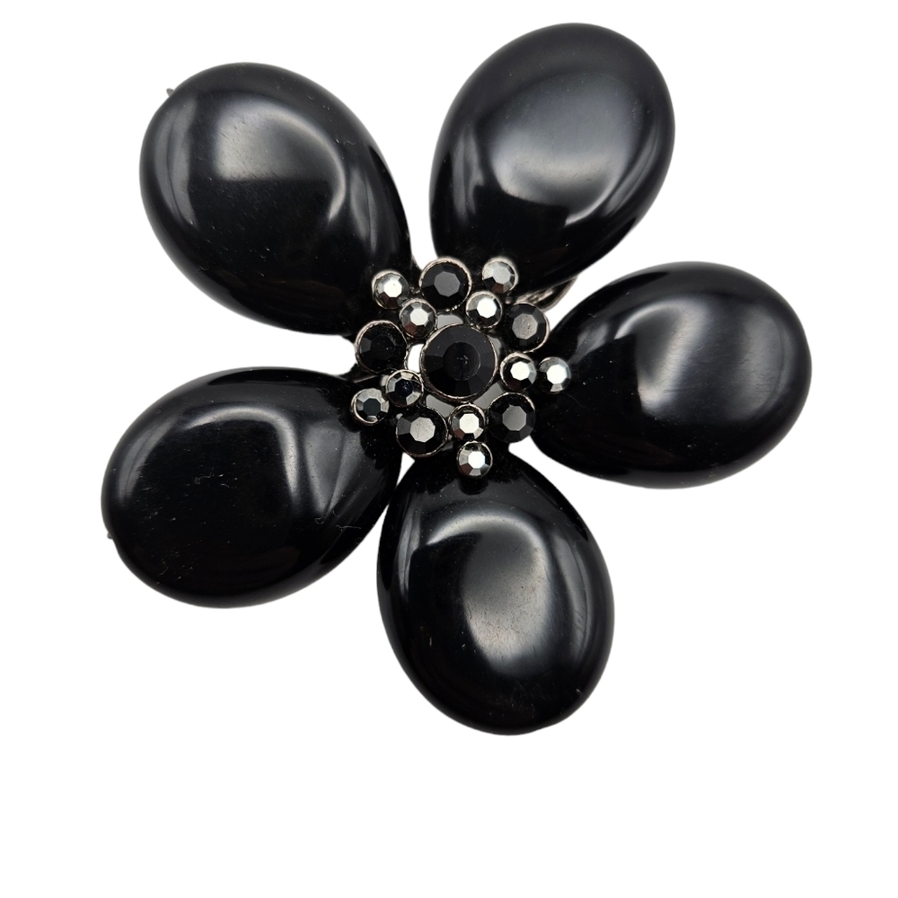 Vintage black flower brooch as is.